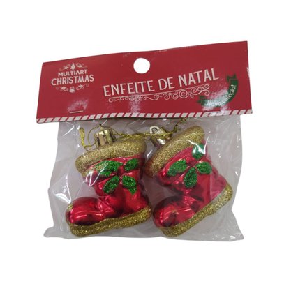 Kit Enfeites Natalinos Botas 7x5cm 2 Unidades