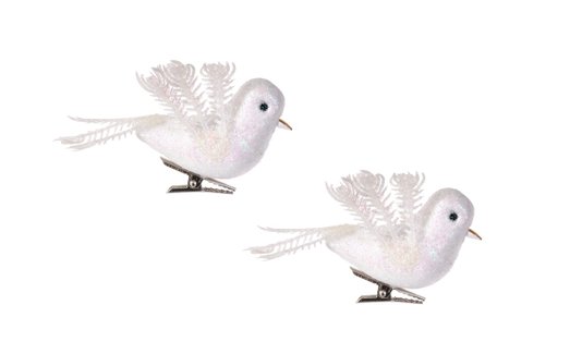 Enfeite Pássaro Glitter 2 Peças Branco