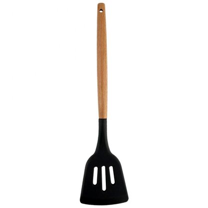 Espátula Perfurada Silicone 32cm Cabo De Madeira Preto