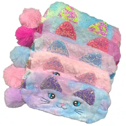 Estojo Escolar De Pelúcia Com Pompom 19 CM
