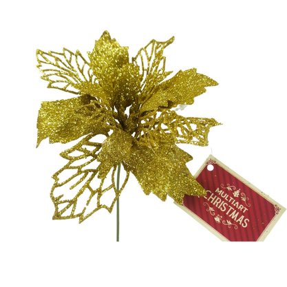 Flor De Natal 22,5cm Dourado Glitter
