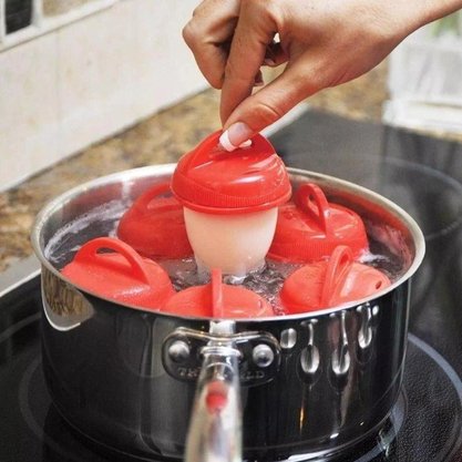 Forma Cozinhar Ovos Sem Casca Silicone E Plástico 7x9cm