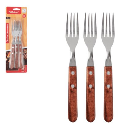 Garfo de Mesa Cabo de Madeira Wood Com 3 Peças