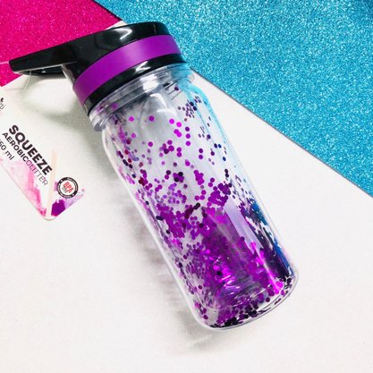 Garrafa Squeeze Aerobic Glitter Plástico 350ml