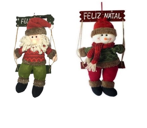 Guirlanda Feliz Natal Boneco Sentado No Balanço