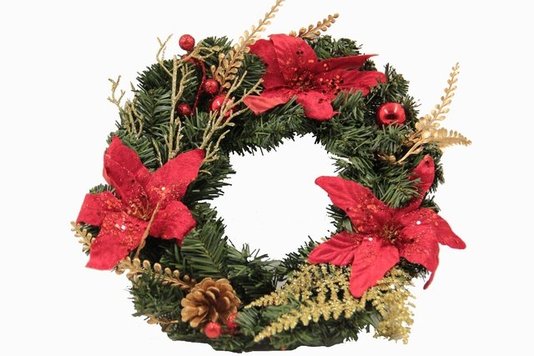 Guirlanda Natalina Decorada Vermelha E Dourada
