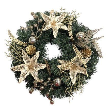 Guirlanda Natalina Decorada Vermelha E Dourada