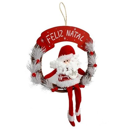 Guirlanda Papai Noel Placa Feliz Natal 33cm