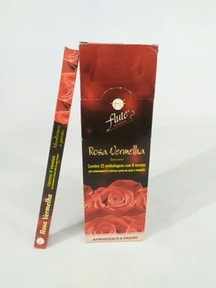 Incenso Flute Rosa Vermelha Com 8 Varas