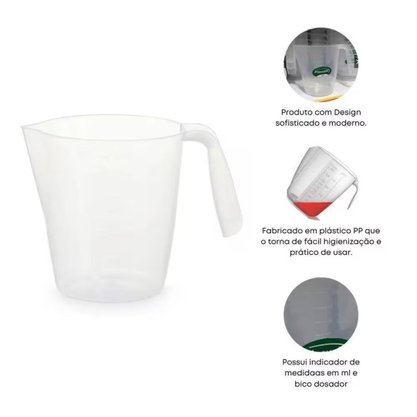 Jarra Graduada Com 1L Transparente Plasvale
