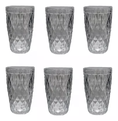 Jogo 6 Copos De Vidro Bico De Abacaxi Transparente 400 ML