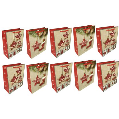 Kit 10 Bolsas Sacola De Papel Natal Grande