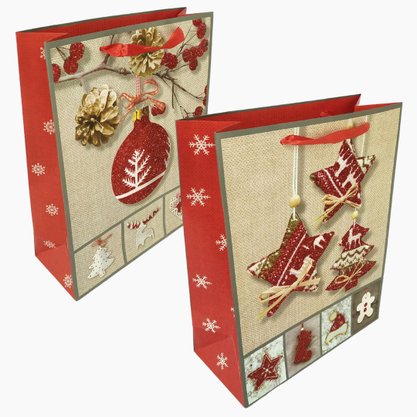 Kit 10 Bolsas Sacola De Papel Natal Grande