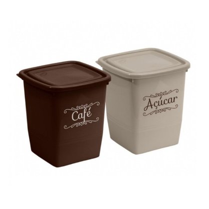 Kit 2 Organizadores 1,95L Quadrados Café Açucar 