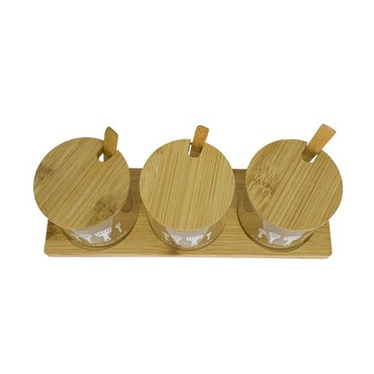 Kit 3 Potes Acrílico Com Tampa E Colher Bambu