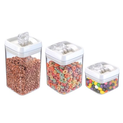 Kit 3 Potes Herméticos Crystal Quadrado