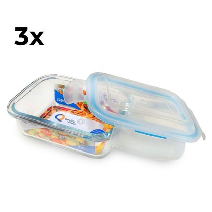 Kit 3 Potes Herméticos Vidro Retangular 370ml Quality