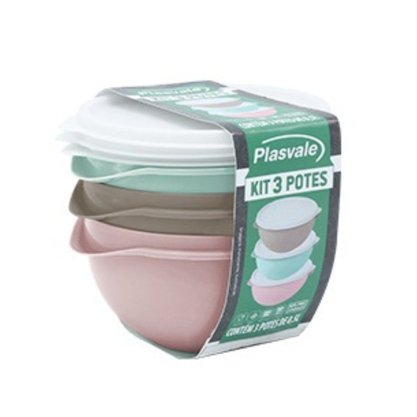 Kit 3 Potes Redondos 0,5L Plasvale Sortido