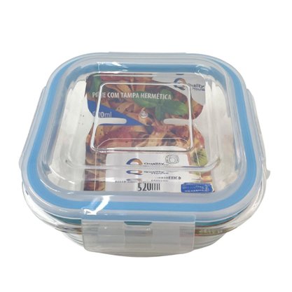 Kit 5 Potes Herméticos Vidro Quadrado 520ml Quality