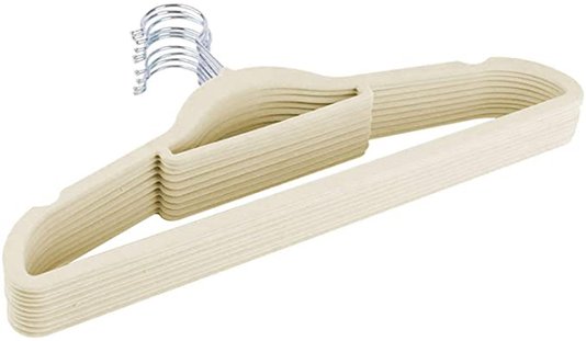 Kit 6 Cabides Aveludados Suporte Central Marfim