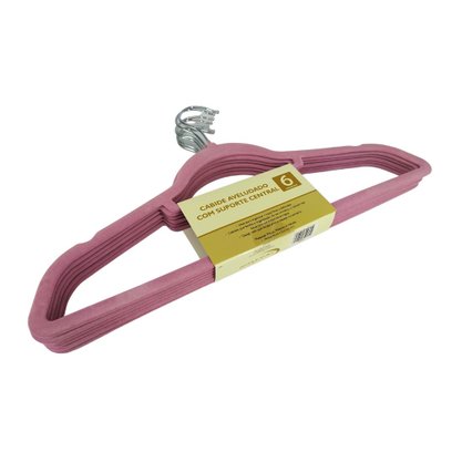 Kit 6 Cabides Aveludados Suporte Central Rose