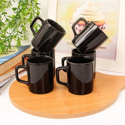 Kit 6 Mini Canecas Café Cerâmica Indian 90ml Preto 