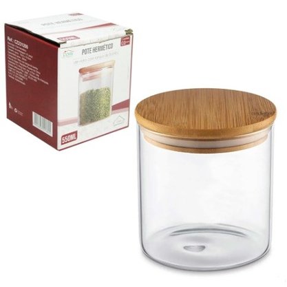Kit 9 Potes Herméticos De Vidro Com Tampa De Bambu