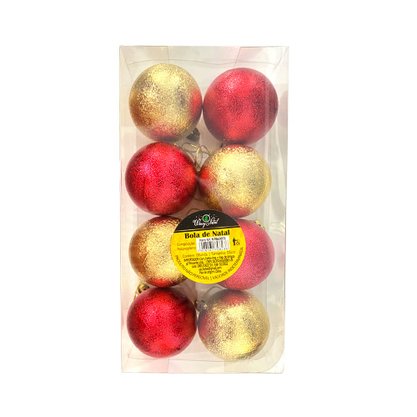 Kit Bolas De Natal Texturizada Vermelho E Dourado 8 Unidades