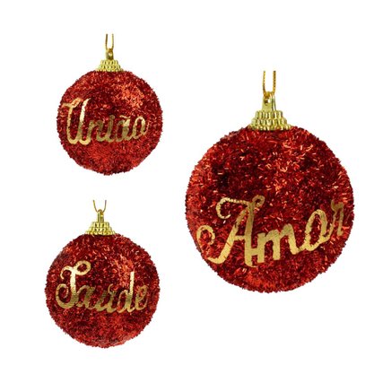 Kit 12 Bolas De Natal Com Frase E Glitter 6cm
