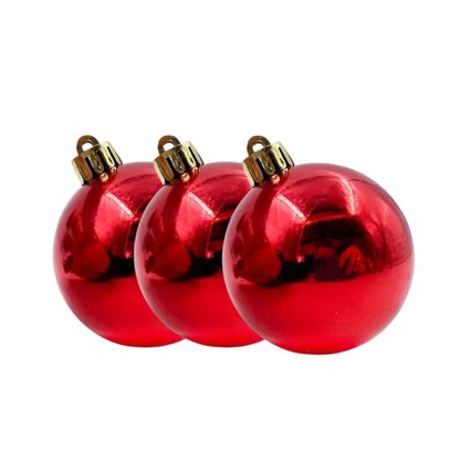 Kit Bolas De Natal Lisa Vermelho 3 Unidades 6cm
