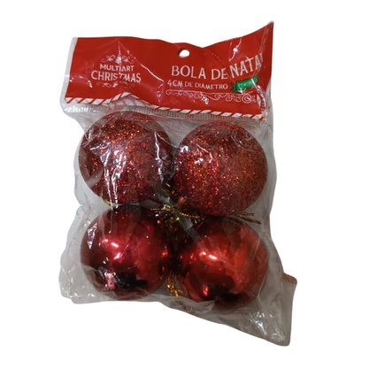 Kit Bolas De Natal Vermelho 4 Unidades 4cm