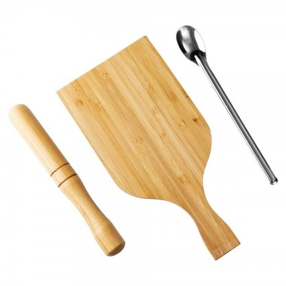 Kit Caipirinha 3 Peças Bambu E Inox