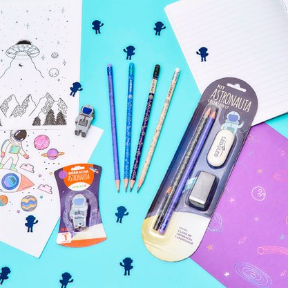 Kit Escolar Infantil 4 Peças Astronauta