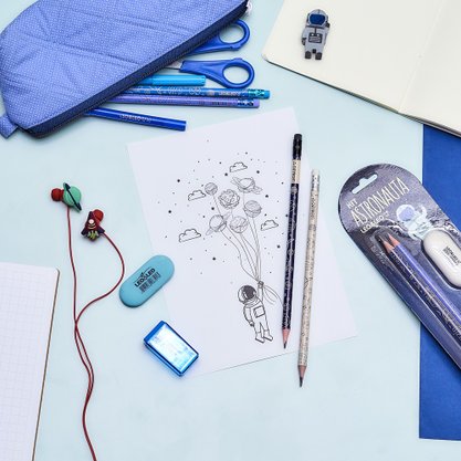 Kit Escolar Infantil 4 Peças Astronauta