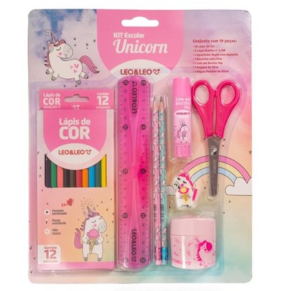 Kit Escolar Lápis De Cor 12 Cores Unicórnio