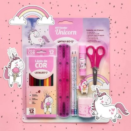 Kit Escolar Lápis De Cor 12 Cores Unicórnio