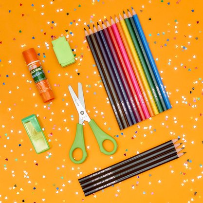 Kit Escolar Com Lápis De Cor 20 Peças