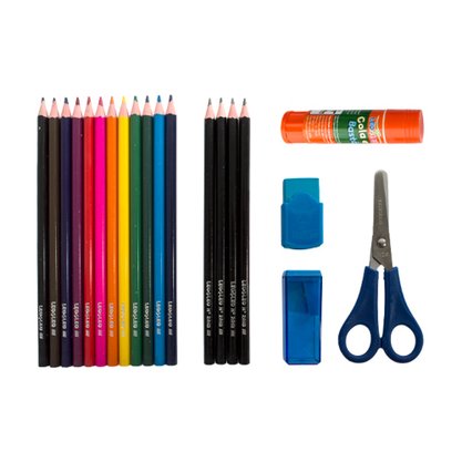Kit Escolar Com Lápis De Cor 20 Peças