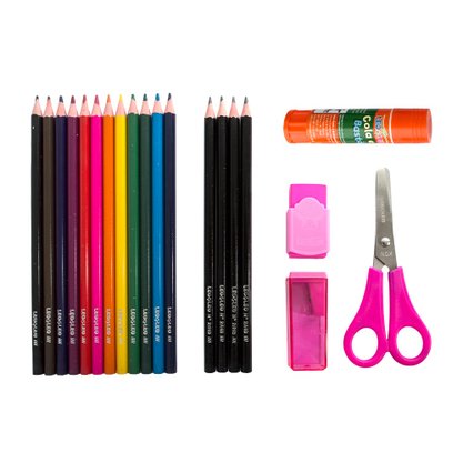 Kit Escolar Com Lápis De Cor 20 Peças
