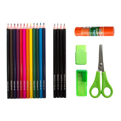 Kit Escolar Com Lápis De Cor 20 Peças
