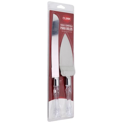 Kit Faca E Espátula Para Bolo Inox/Acrílico
