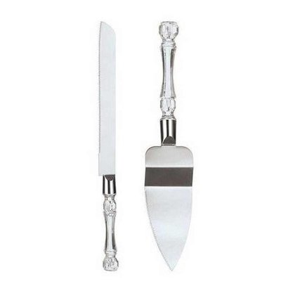 Kit Faca E Espátula Para Bolo Inox/Acrílico