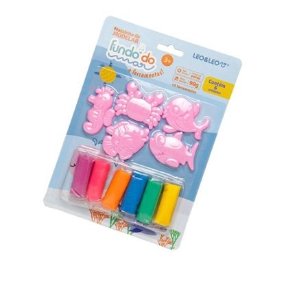 Kit Massa De Modelar 6 Cores 5 Moldes Fundo Do Mar