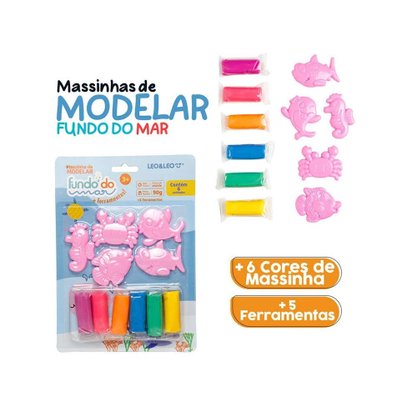 Kit Massa De Modelar 6 Cores 5 Moldes Fundo Do Mar