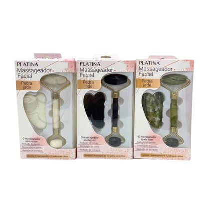 Kit Massageador Facial Pedra Jade 2 Peças