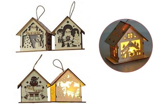 Enfeite Casa Com Led Luminosa MDF Natalina 9 CM
