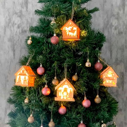 Enfeite Casa Com Led Luminosa MDF Natalina 9 CM
