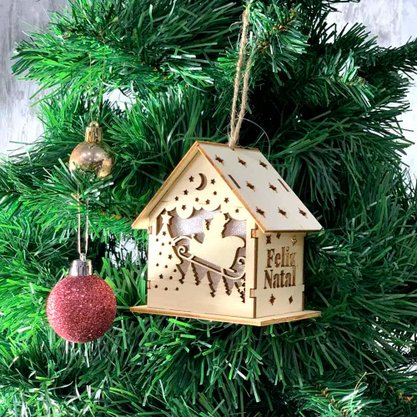Enfeite Casa Com Led Luminosa MDF Natalina 9 CM