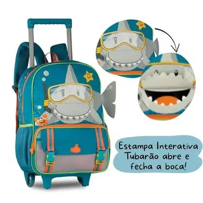 Mochila De Rodinha Kids Tubarão