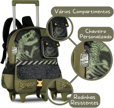 Mochila De Rodinha T-Rex Attack